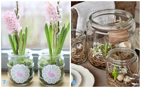 Decorazioni di primavera con i barattoli di vetro